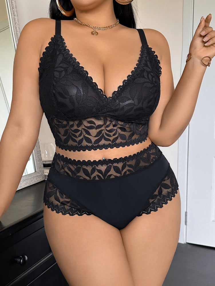 Plus Size Floral Lace Push Up Bra Set – Wireless Sexy Lingerie