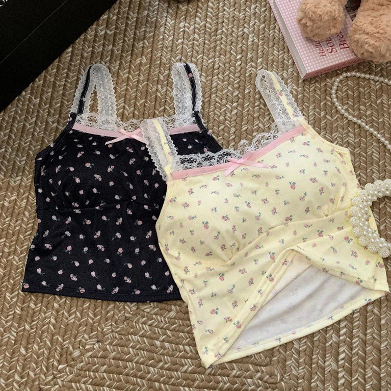 Women's Sweet Lace Floral Slim Camisole With Breast Pad