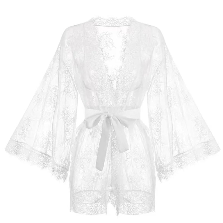 Sexy Lace Voile Robe | Lightweight Mini Loungewear