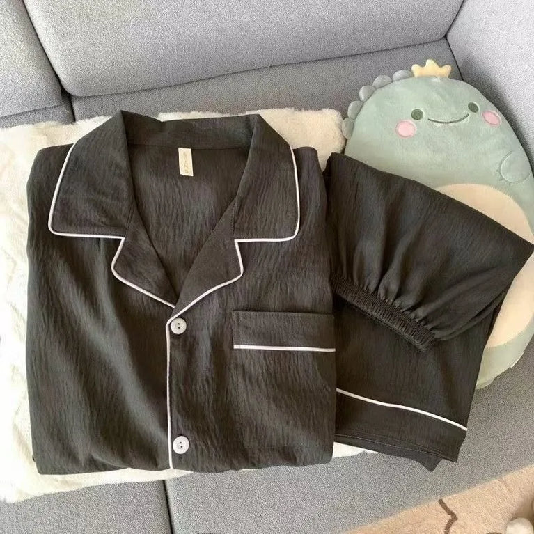 Men's Luxury Solid Pajama Set | Short Sleeve Lapel Home Suit