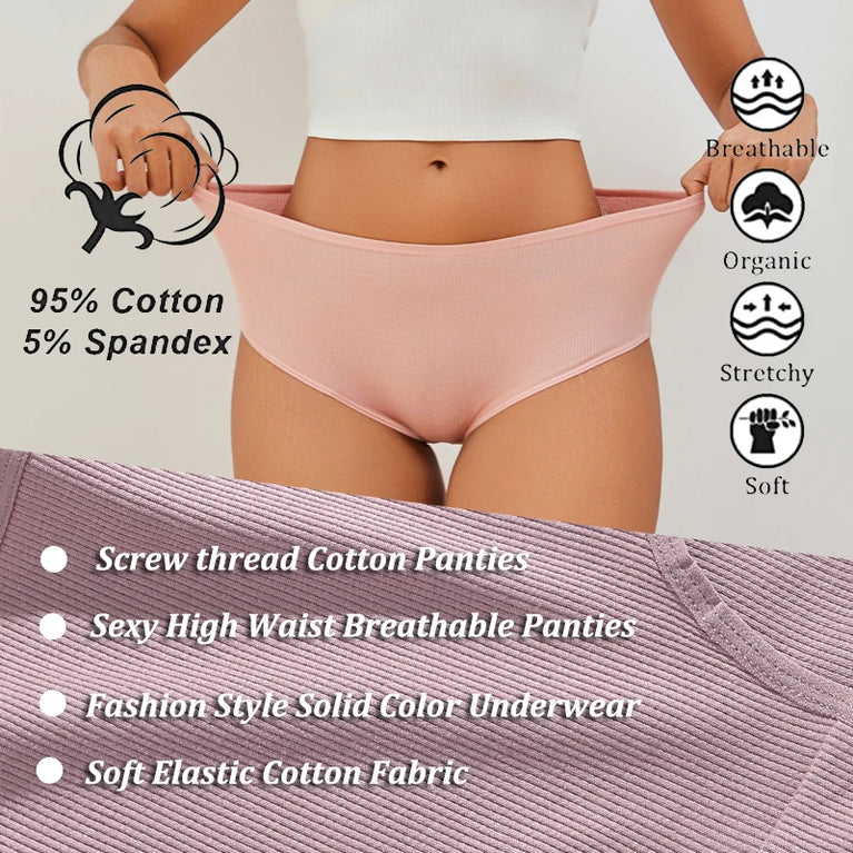 6pc Seamless Cotton Briefs | High-Waist Striped Set