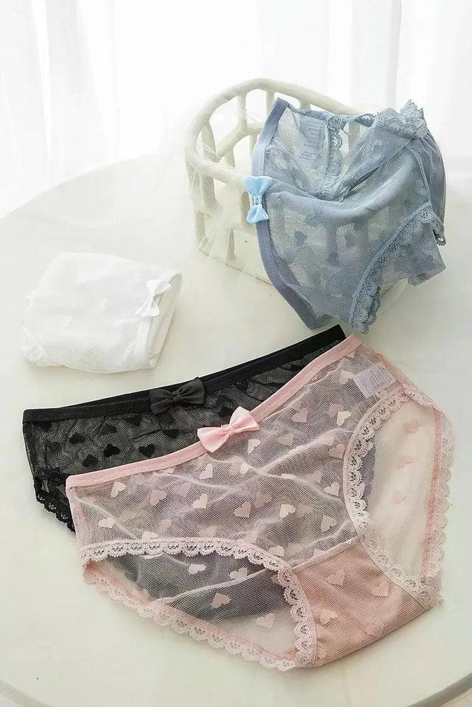 Sweetheart Mesh Briefs | Transparent Bow Heart Panties