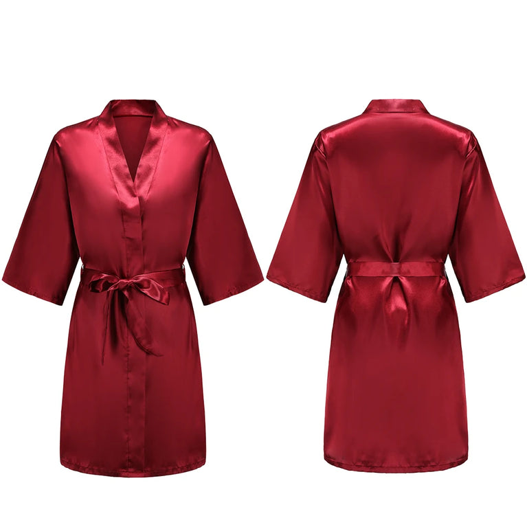 Women’s Short Silky Satin Robe – Pure Solid Color Bridesmaid & Bridal Party Bathrobe (Summer Collection)
