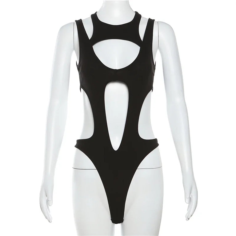 Hollow-Out Gothic Bodysuit | Sexy Woven Spring Top