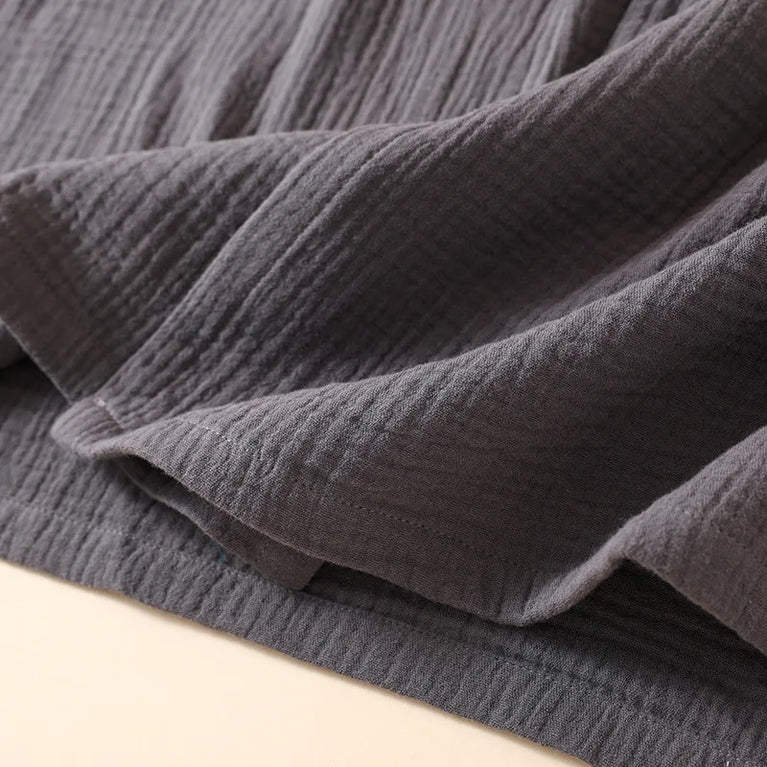 2026 Japanese Style 100% Cotton Crepe Robe – Breathable Summer Couple’s Kimono Bathrobe & Thin Sleeping Gown