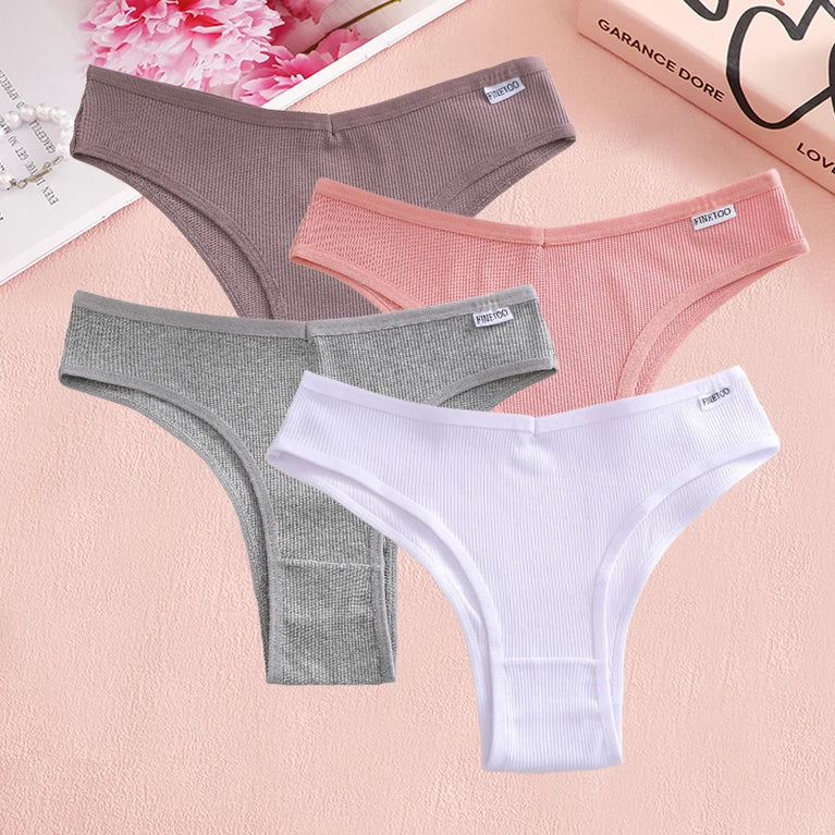 4pc Cotton Ribbed Bikini | Seamless V-Waist Panties