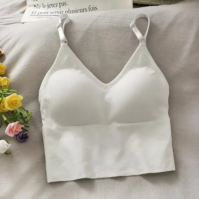 Built-in Bra Sexy Tank Top | Seamless Off-Shoulder Crop Cami