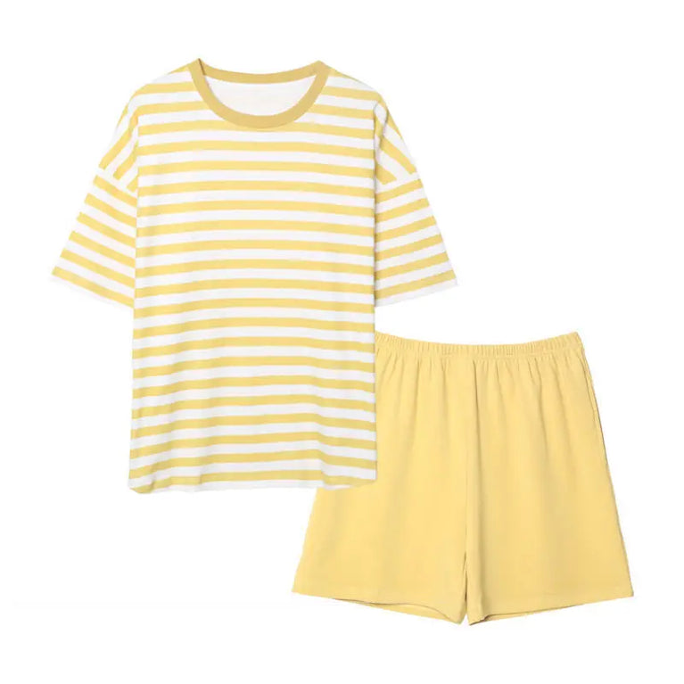 Women’s Striped Pajama Set | Built-in Chest Pads & Shorts