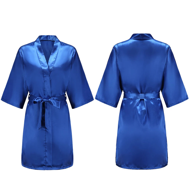 Women’s Short Silky Satin Robe – Pure Solid Color Bridesmaid & Bridal Party Bathrobe (Summer Collection)