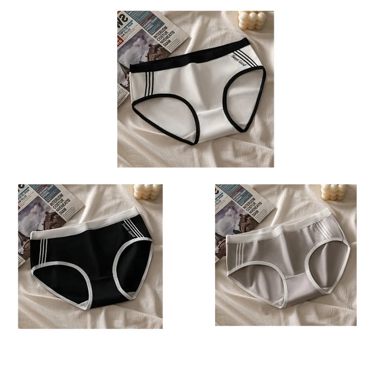 3pc Sporty Low-Rise Briefs | Breathable Letter-Print Panties