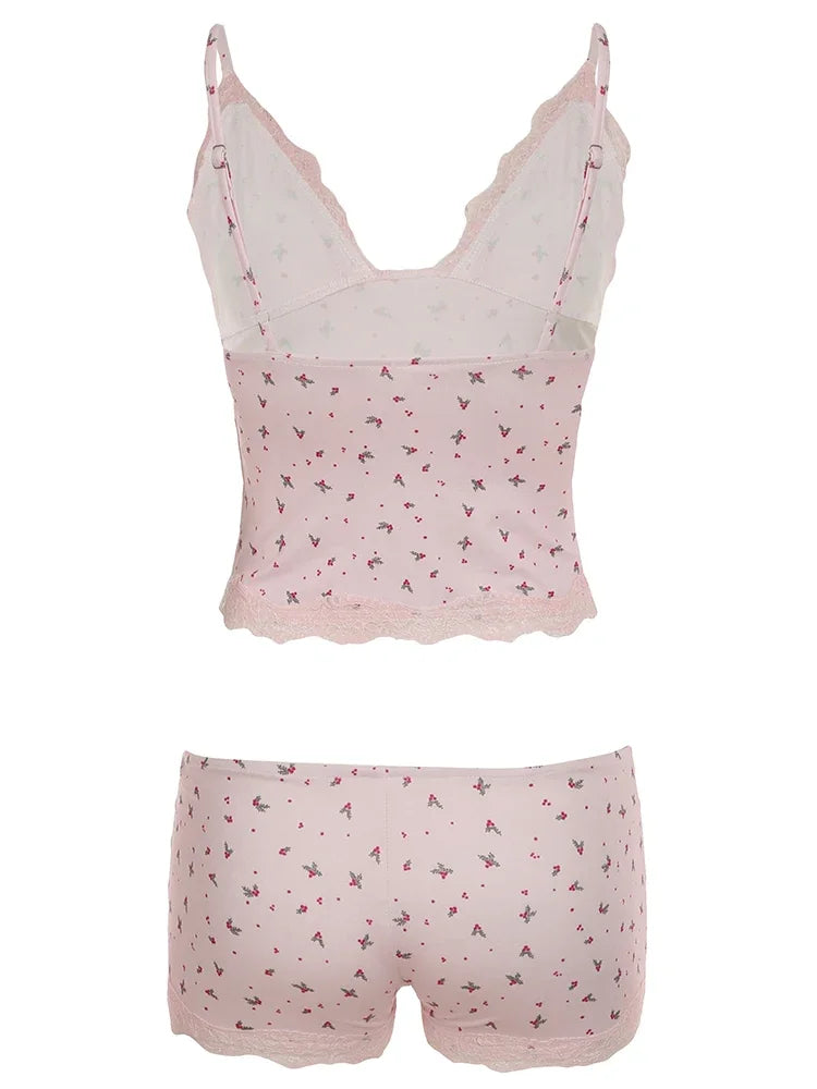 Women’s Floral Lace Pajama Set | Sleeveless Camisole & Shorts