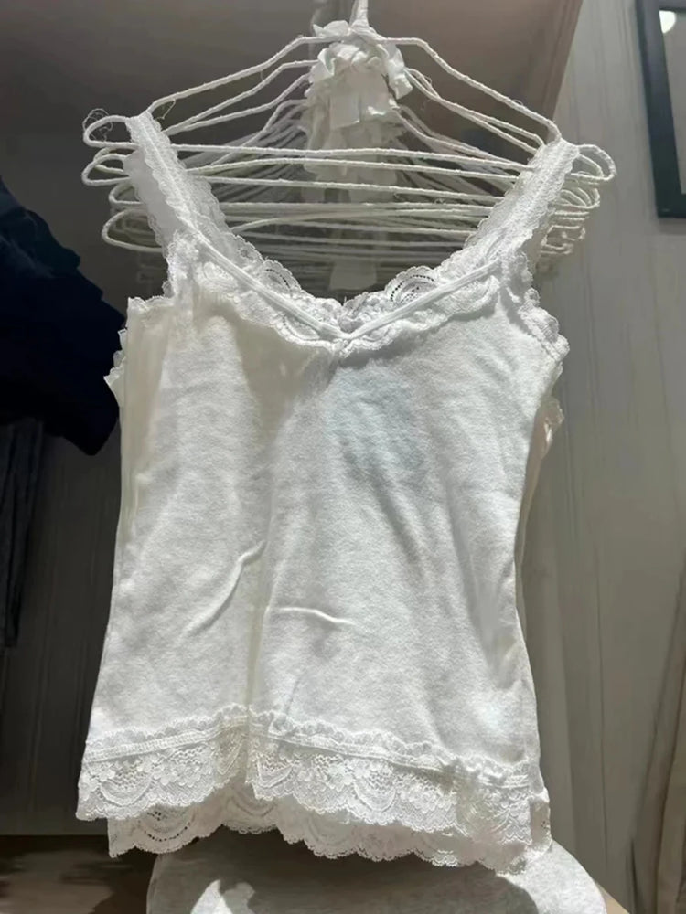Vintage Lace Patchwork Tank Top | Sweet Y2K Summer Camisole