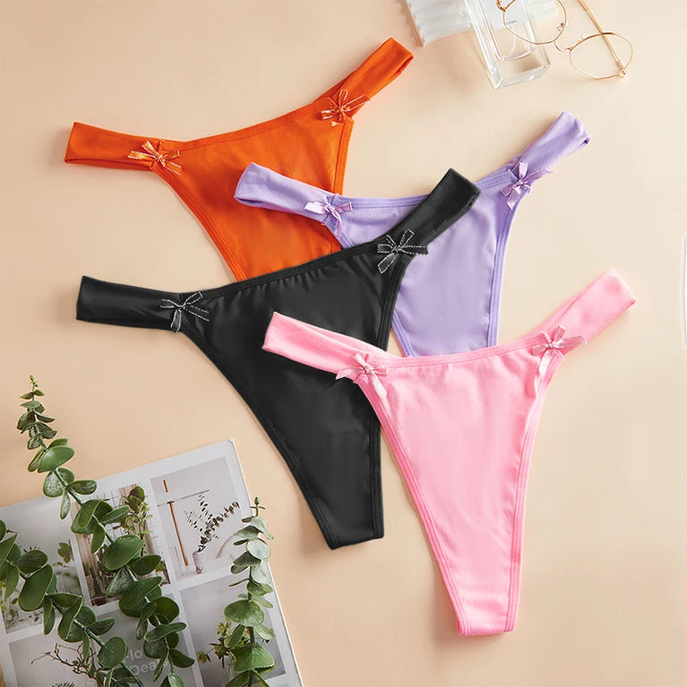 4pc Elegant Bow G-Strings | Breathable Low-Rise Sexy Thongs
