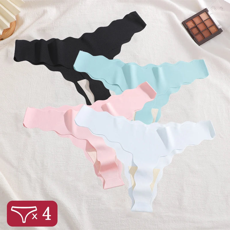 4pc Ice Silk Thongs | Seamless Wave Edge G-Strings