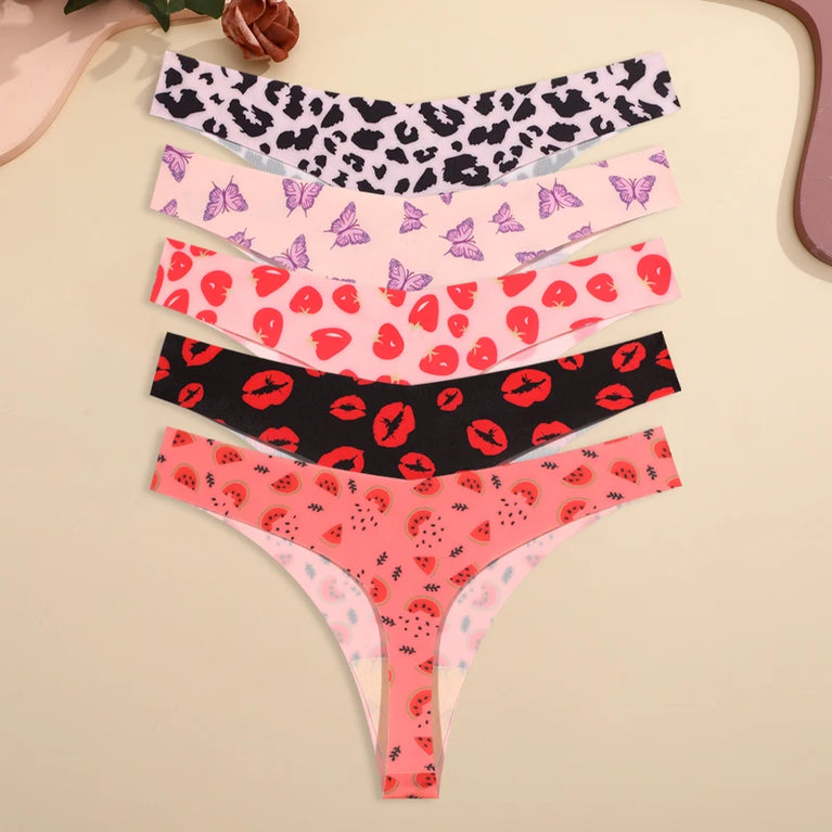 5pc Leopard Thongs | Seamless Ice Silk G-Strings