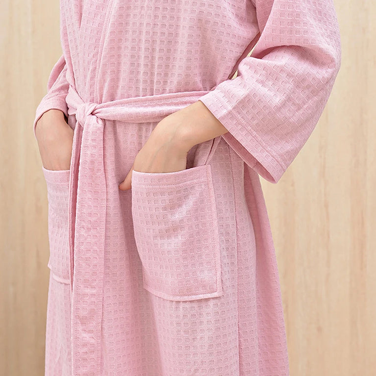 Unisex Waffle Knit Bathrobe – Lightweight Mid-Calf Dressing Gown for Men and Women (Autumn/Summer)