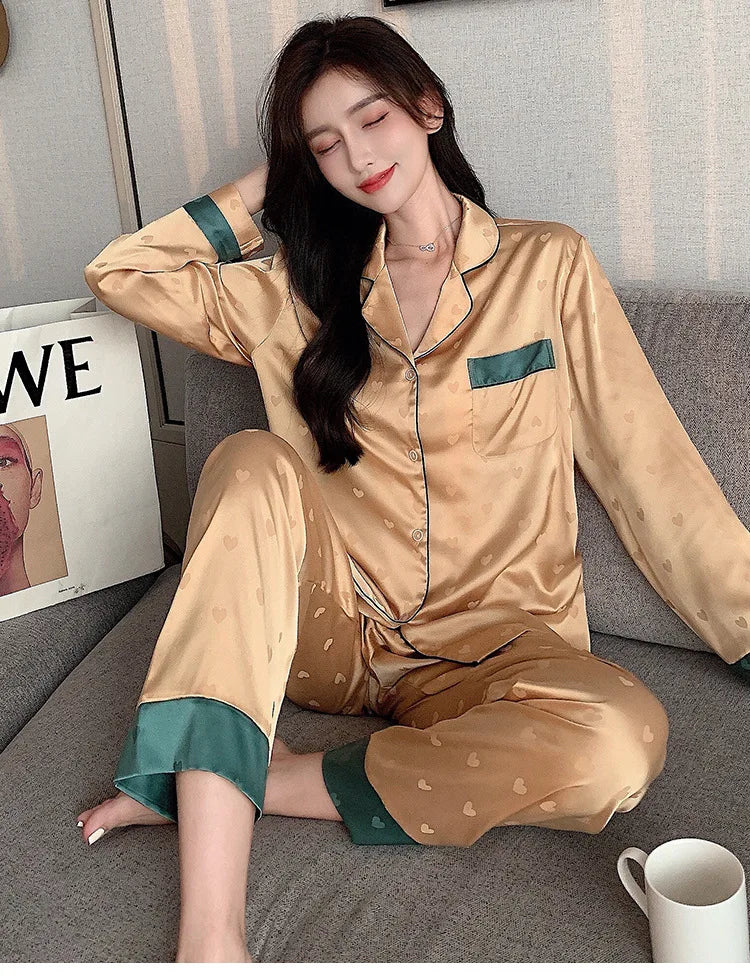 Women’s Ice Silk Animal Print Pajama Set | Autumn 2-Piece