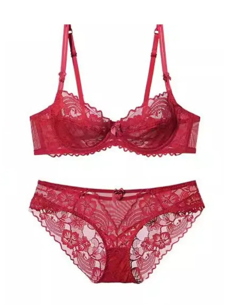 French Gathering Lace Bra Set | Seamless Purple & White Duo