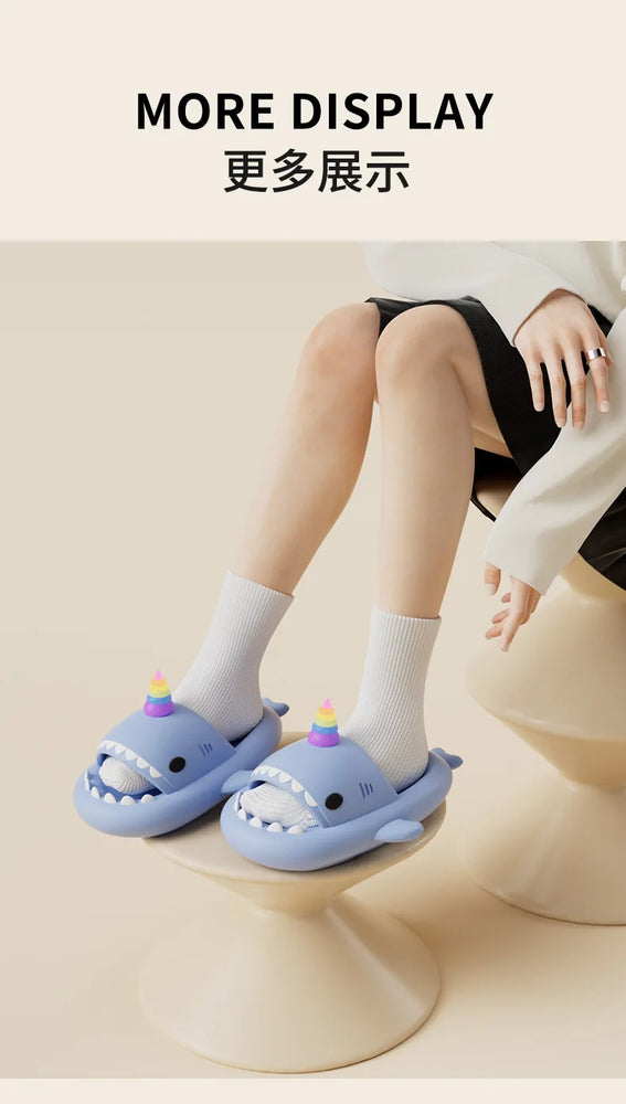 Glow-in-the-Dark Shark Slides | Thick Platform Summer Mules