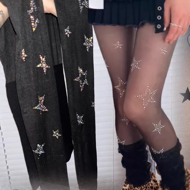 Sparkly Rhinestone Fishnet Stockings Sexy Glitter Pantyhose