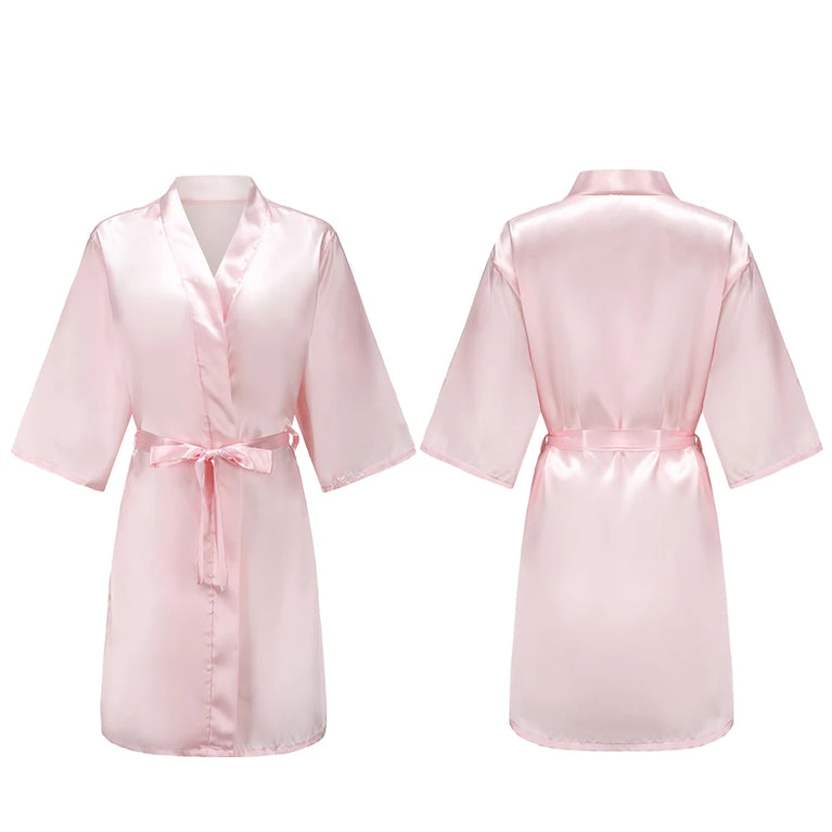 Women’s Short Silky Satin Robe – Pure Solid Color Bridesmaid & Bridal Party Bathrobe (Summer Collection)