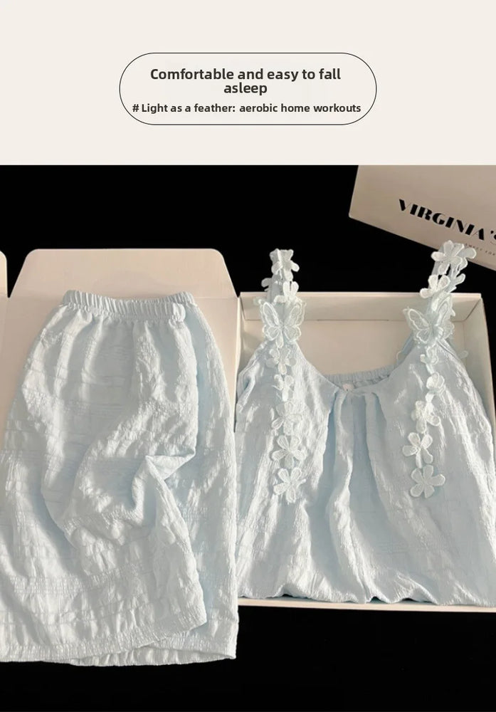 Women’s Sexy V-Neck Pajama Set | Summer Sleeveless Nightwear
