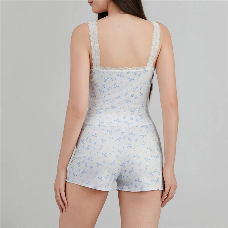 Lace Trim Floral Pajama Set | Slim Fit Cami & Shorts