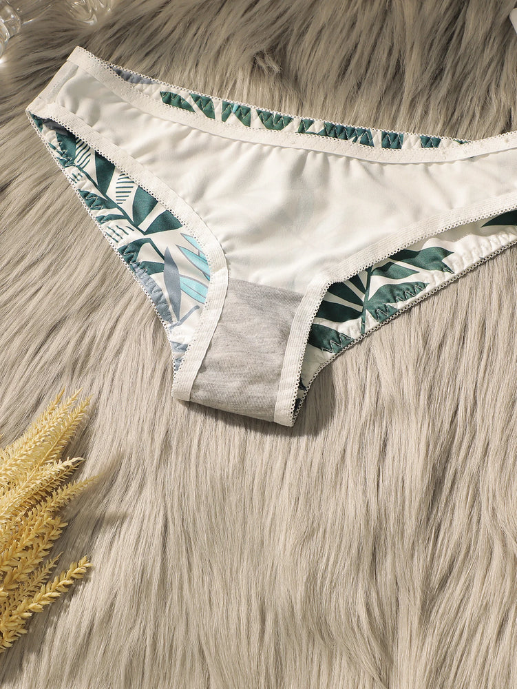 Summer Leaf Print Push-Up Bra Set | Gathering Steel Ring Duo