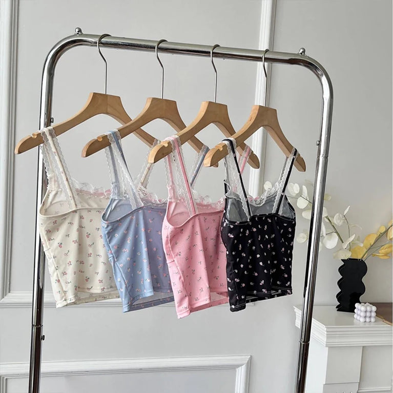 Women's Sweet Lace Floral Slim Camisole With Breast Pad