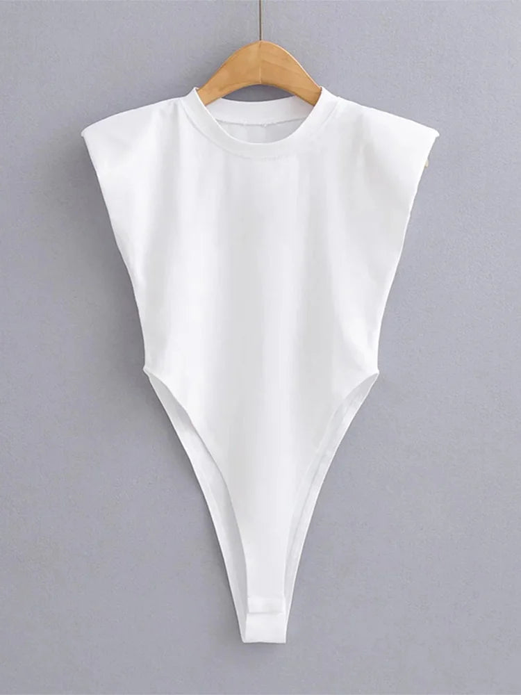 Padded Shoulder Sleeveless Bodysuit | 2026 Summer Bodycon Essential