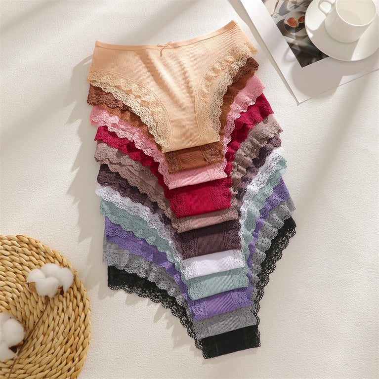 6pc Cotton Lace Panties | Crossed Belt Brazilian Briefs
