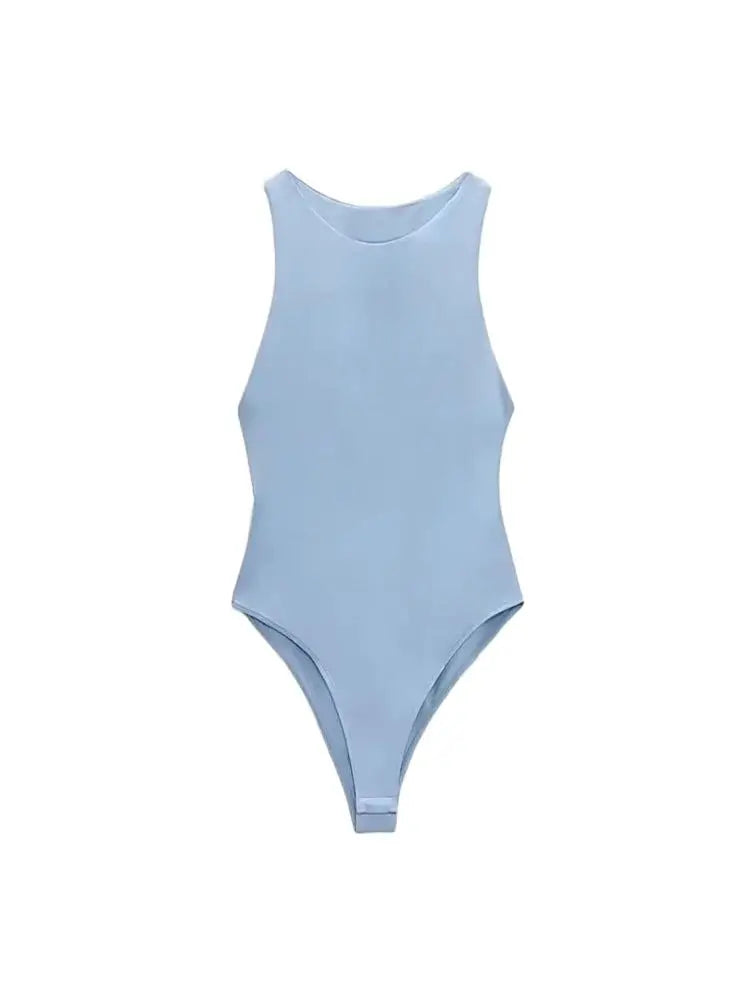 Halter Neck Skinny Bodysuit | Sexy Sleeveless Snap-Button Playsuit