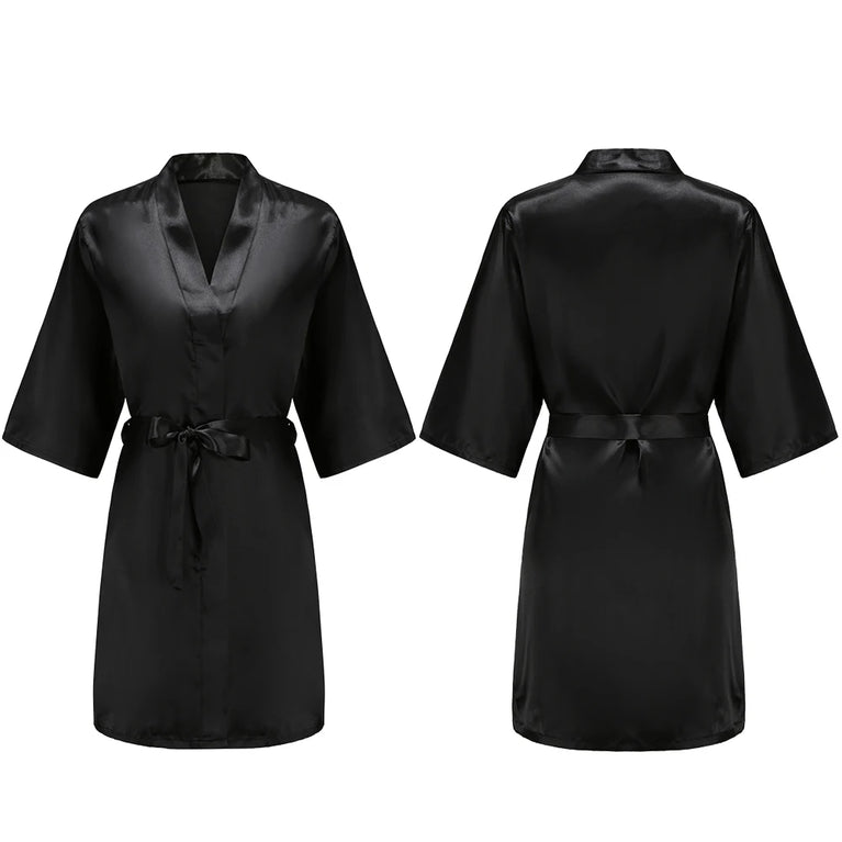 Women’s Short Silky Satin Robe – Pure Solid Color Bridesmaid & Bridal Party Bathrobe (Summer Collection)