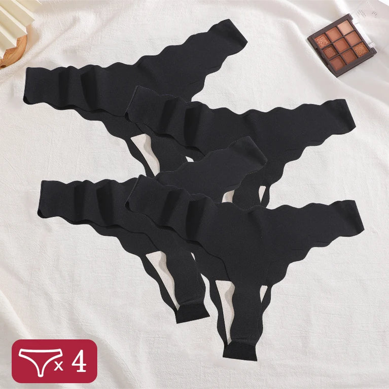 4pc Ice Silk Thongs | Seamless Wave Edge G-Strings