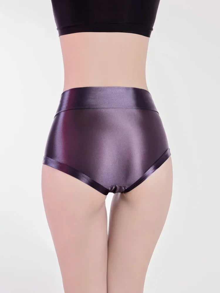 Oil Glossy Sheer High-Waist Briefs – Sexy Ultra-Thin Yoga & Beachwear Panties