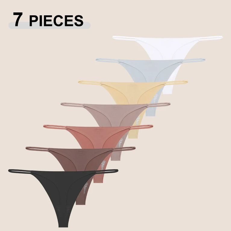 7-Pcs Traceless Ice Silk Thongs – Ultra-Thin Breathable Low-Rise G-String Set for Women