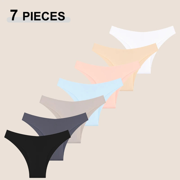 7pc Ice Silk Bikini Set | Seamless Low-Waist Briefs