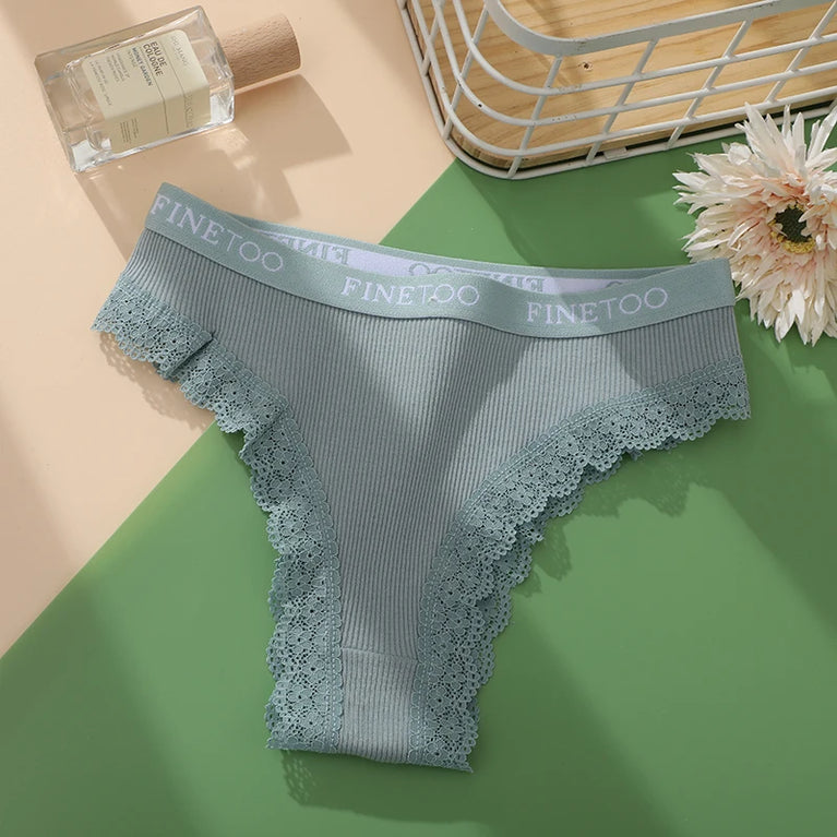 4pc Cotton Bikini Set | Lace Trim Brazilian Briefs