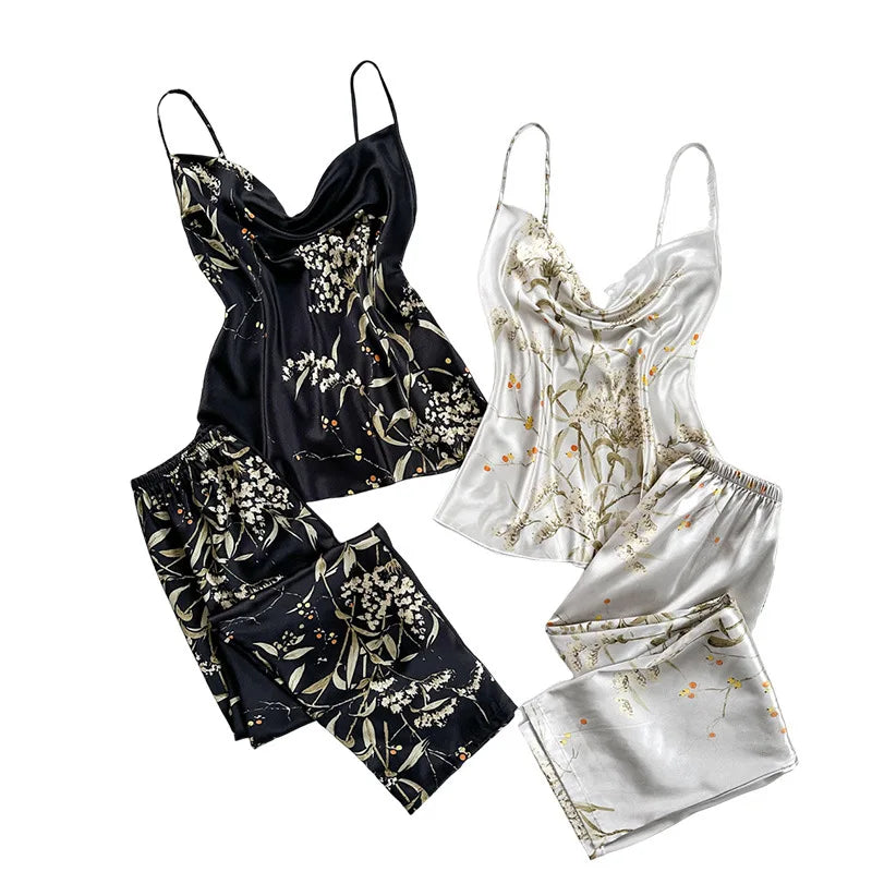 Women’s Sexy V-Neck Pajama Set | Sleeveless Cami & Pants