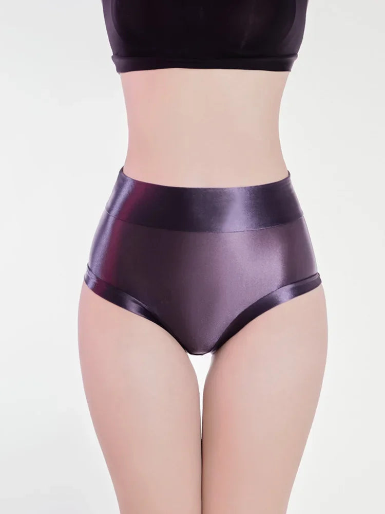 Oil Glossy Sheer High-Waist Briefs – Sexy Ultra-Thin Yoga & Beachwear Panties