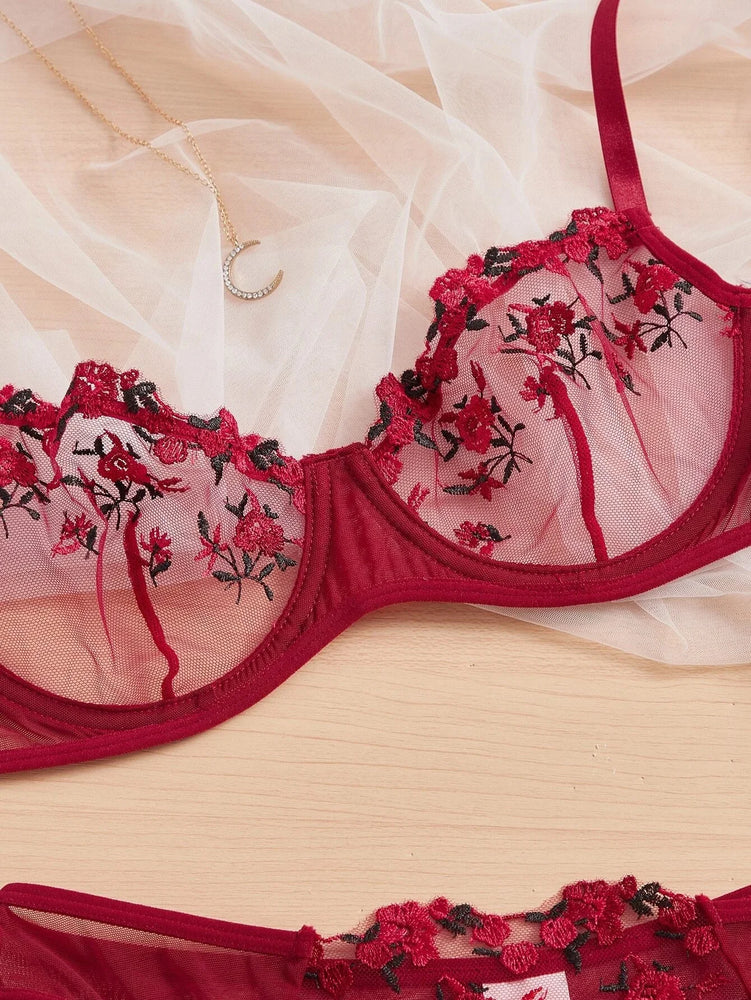 Floral Embroidery Wire-Free Bra & Brief Set – Unlined Sexy Lingerie