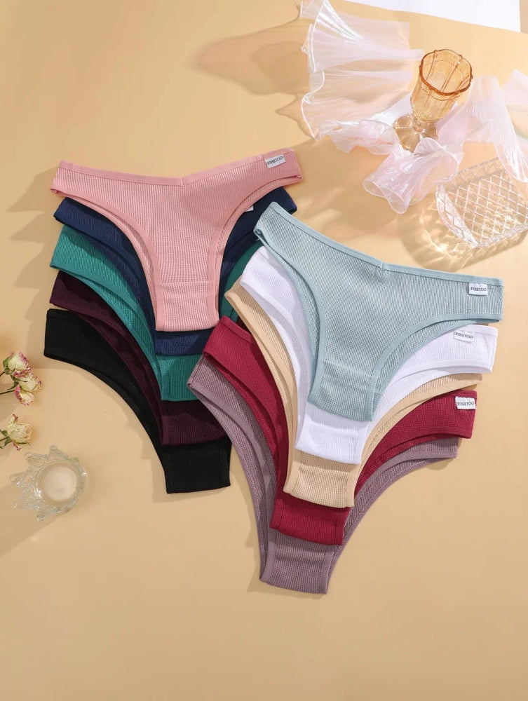 7pc Waffle Cotton Briefs | Sexy V-Waist Brazilian Set