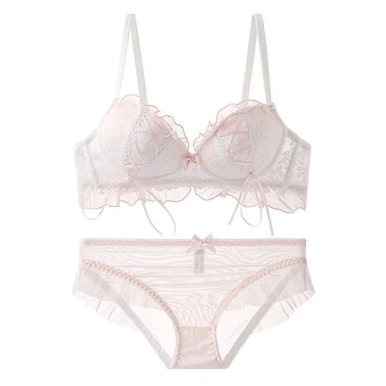 French Butterfly Lace Bra Set | Sweet Wireless Push-Up Duo