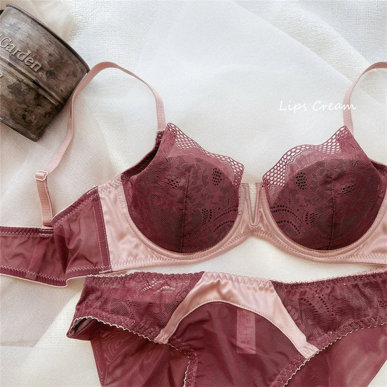 Floral Lace Plunge Push Up Bra Set – Elegant Underwire Lingerie