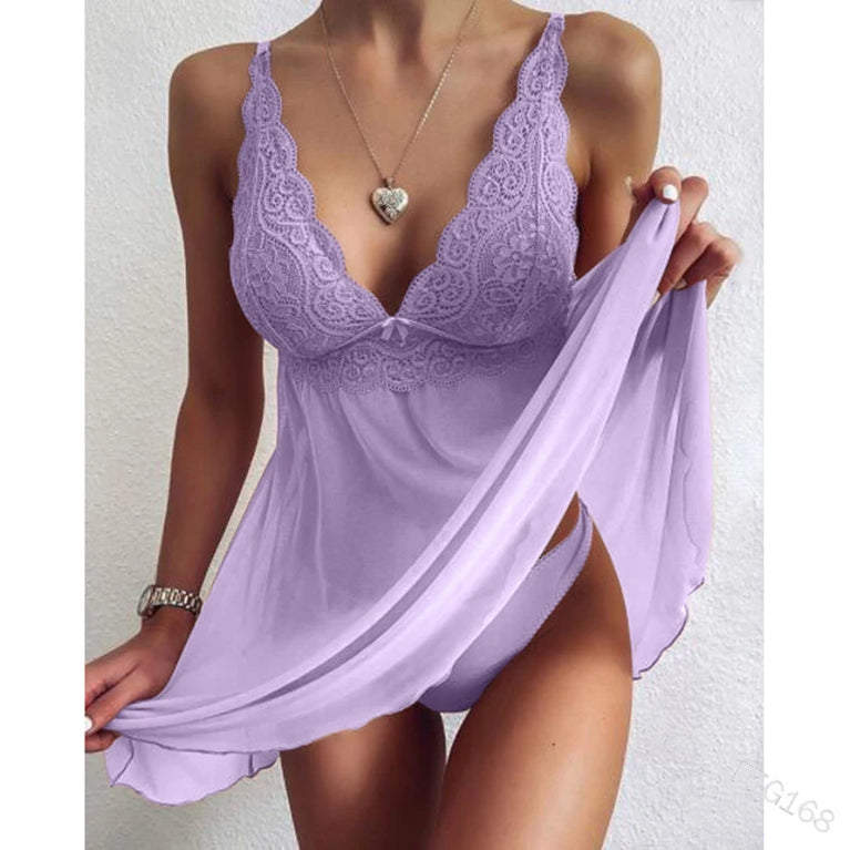 Womens Lace Satin Slip Dress Plus Size Nightwear Mini Dress