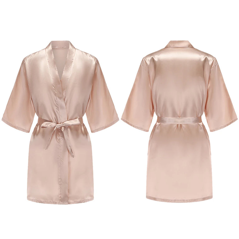 Women’s Short Silky Satin Robe – Pure Solid Color Bridesmaid & Bridal Party Bathrobe (Summer Collection)