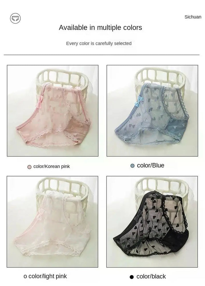 Sweetheart Mesh Briefs | Transparent Bow Heart Panties