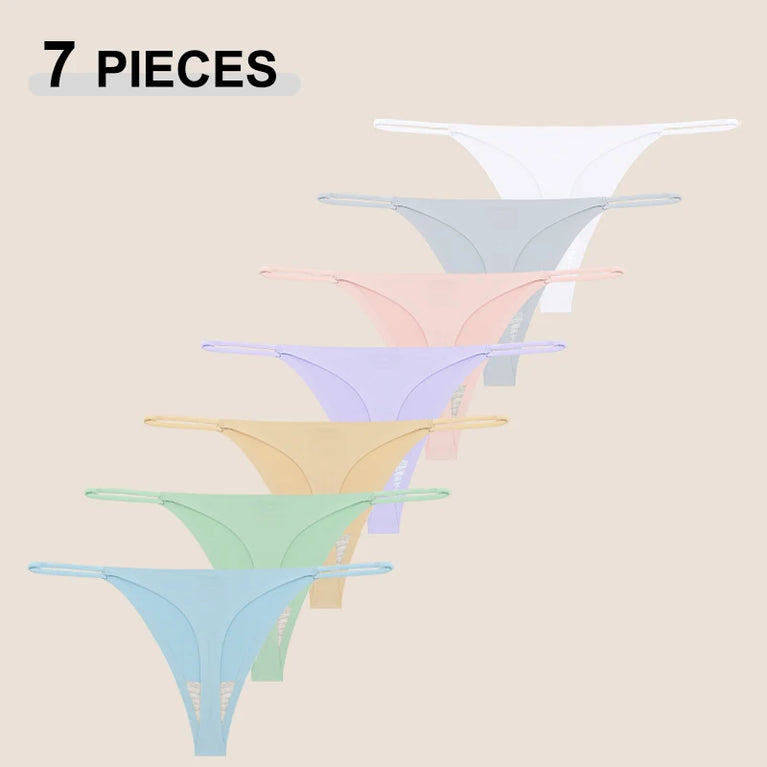 7-Pcs Traceless Ice Silk Thongs – Ultra-Thin Breathable Low-Rise G-String Set for Women