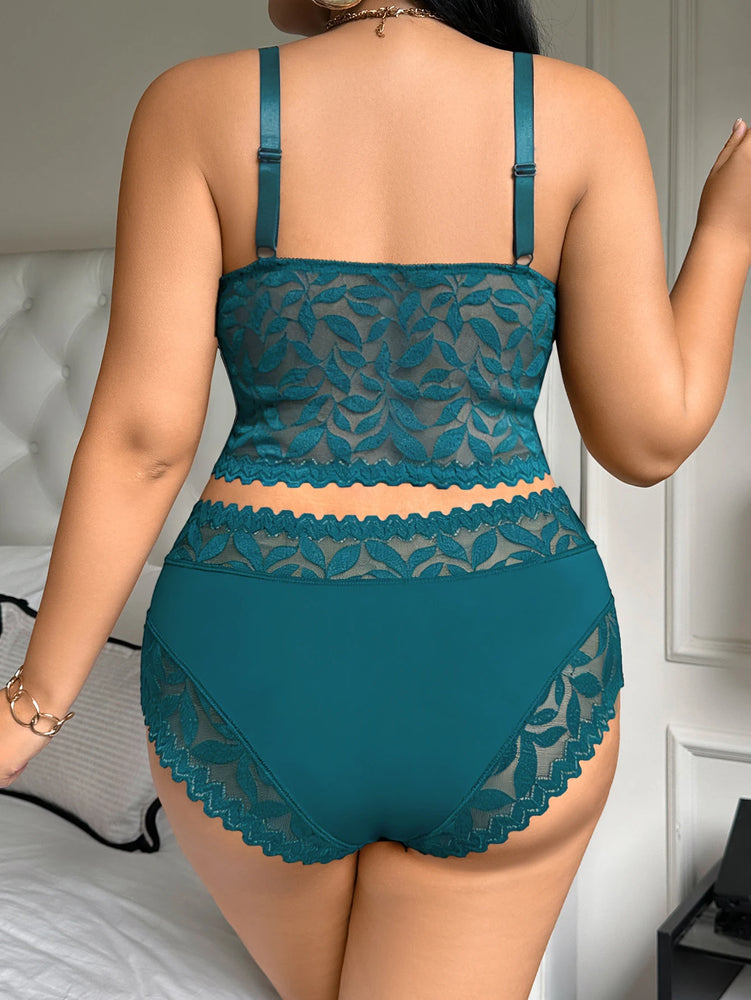 Plus Size Floral Lace Push Up Bra Set – Wireless Sexy Lingerie