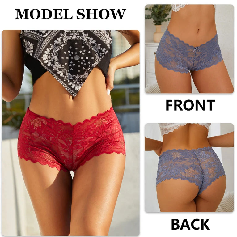 6pc Floral Lace Boyshorts | Sexy Low-Waist Briefs